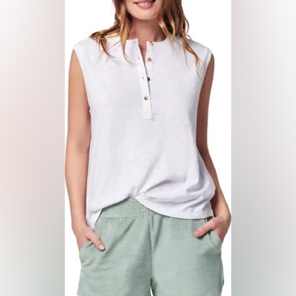 Faherty Sleeveless Knit Henley organic cotton linen blend  size medium #61